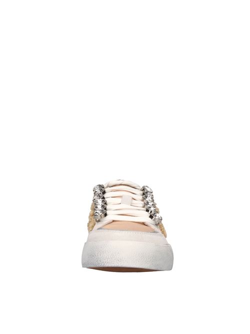 Sneakers in pelle, tessuto e strass EMANUELLE VEE | 451P-300-25-P011CBBEIGE-BIANCO